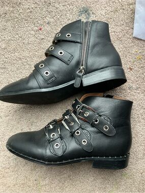 Sol Sana Black Buckled Ankle Booties with Side Zip